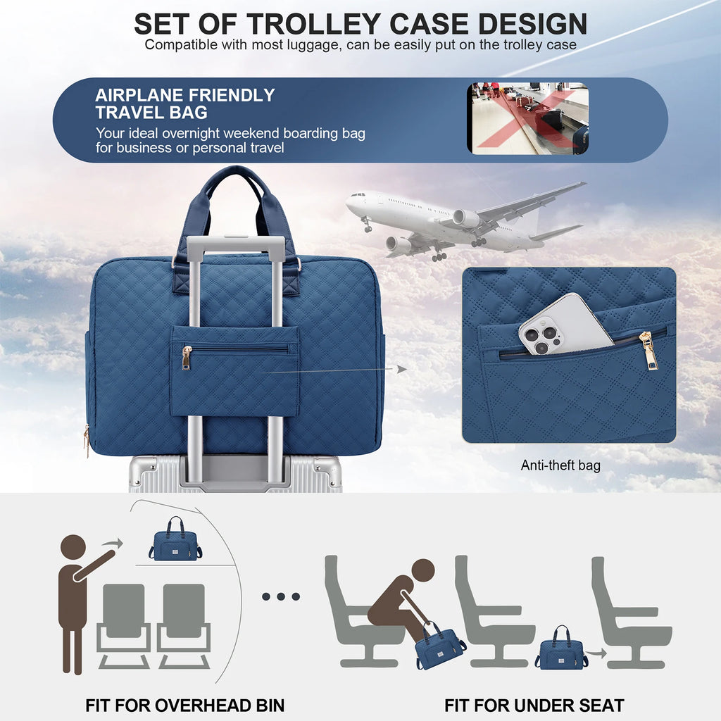 Travel Bag for Woman ,Carry On Foldable Travel Bag,Weekender Overnight Bag,Simple Women's Clothing Backpack Luggage Handbag，blue