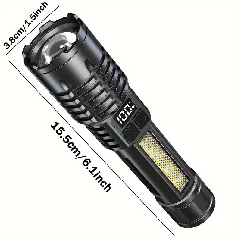 High Power LED Flashlight Powerful TYPE-C Rechargeable COB Flashlight With Side Light Torch For Outdoor Camping Hiking