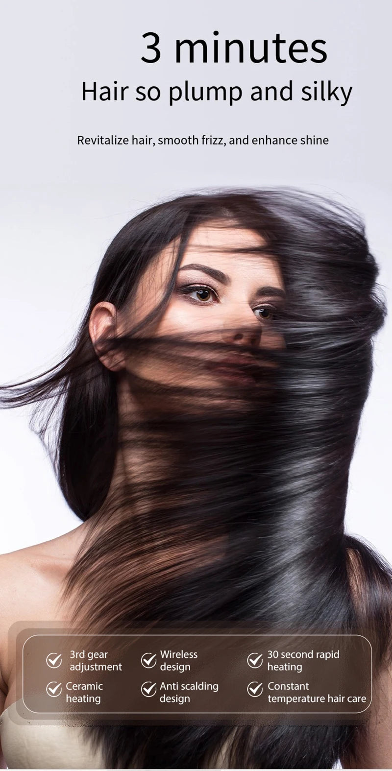 Portable Wireless Electric Hair Brush Heating Hair Straightener  2 IN 1 Home Travel Womem Anti-scalding Hair Straight Curly Comb