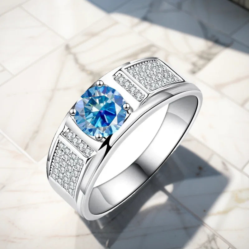 TY Classic Men's 1.0 Carat Real Moissanite white Ring 18K White Gold D Color Diamond Engagement Wedding Fine Jewelry Gift