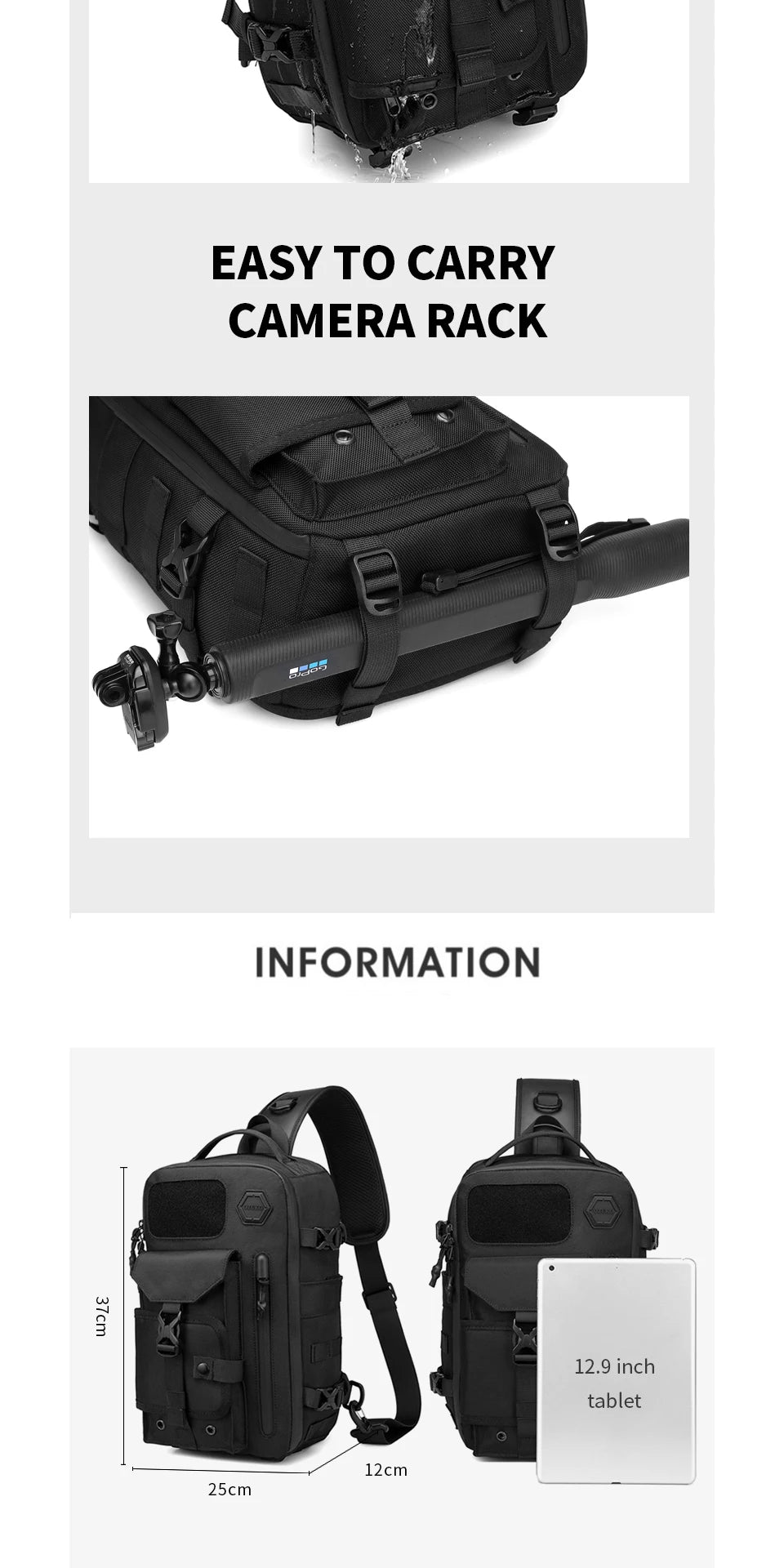 OZUKO Large Capacity Shoulder Bags for Male Waterproof Chest Bag Tactical Sling Messenger Bags Men Outdoor Sports Crossbody Bag