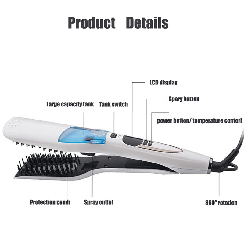 Professional Hair Straightener Brush Heating Hot Hair Combs Dual Voltage Titanium Curling Iron Steam Flat Iron