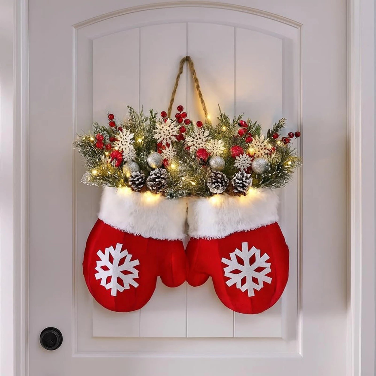 2025 Christmas Garland Creative Glove Shaped Simulated Flower Wreath Window Door Gate Decoration Door Sign Xmas Party Decoration