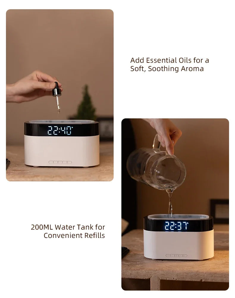 New Air Humidifier Home Colorful Lamp USB Charge Remote Control Essential Oil Spray Aroma Diffuser with Alarm Clock Humidifiers