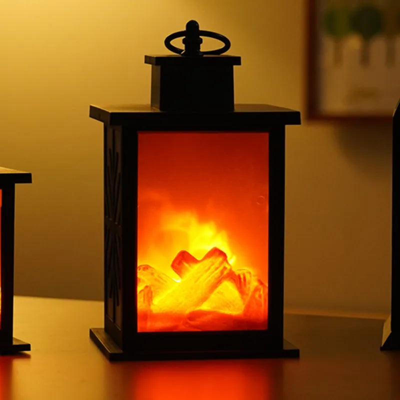 Retro Fireplace LED Simulated Flame Light LED Desktop Night Light Bedside Bedroom Lamp Living Room Home Decor Battery Powered 20