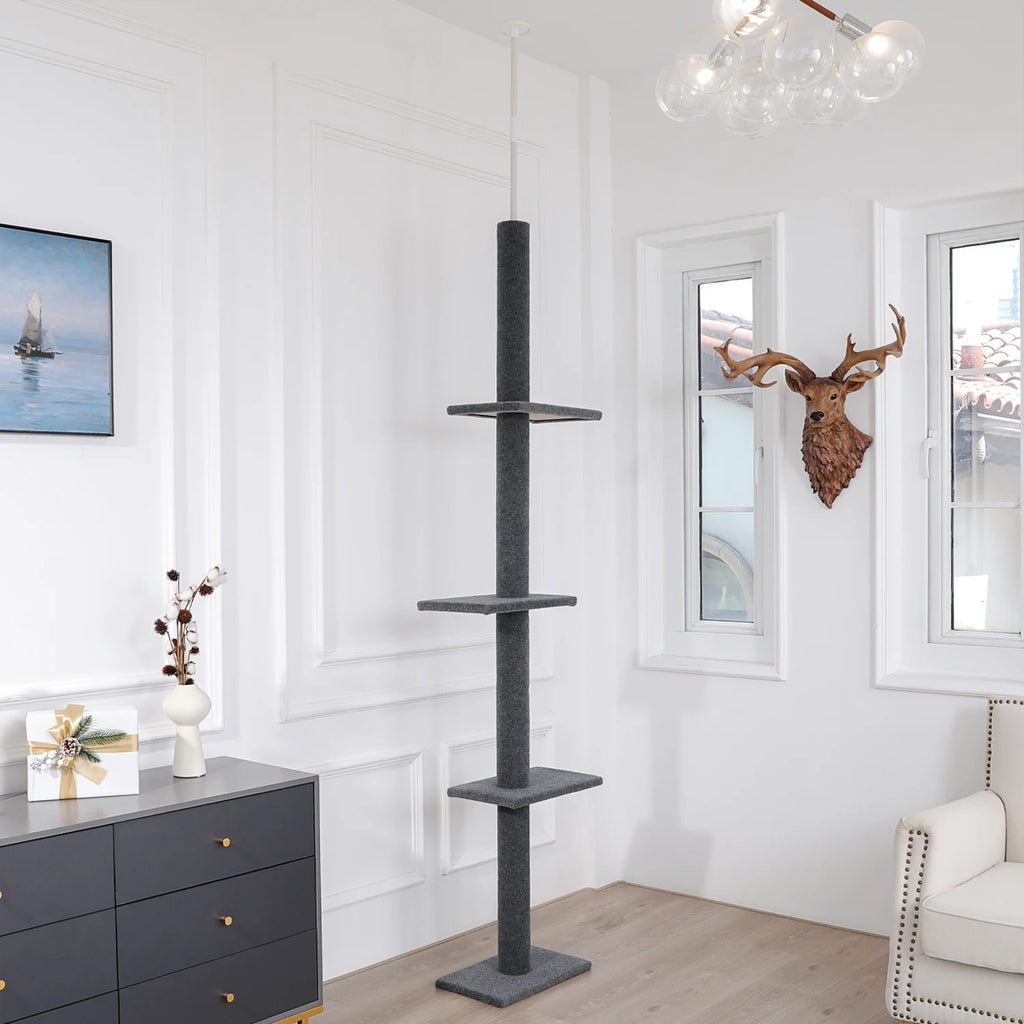 Adjustable Height Cat Tree for Indoor, Floor to Ceiling Cat Tower with Scratching Posts, Cat Scratcher Furniture, Kitten Toys