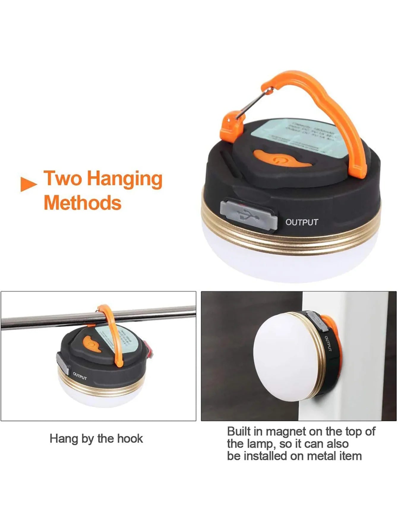 MuqiNush Rechargeable Hanging Type LED Camp Lantern Magnet Base Portable Tent Light With 3 Modes for Camping Hiking Fishing