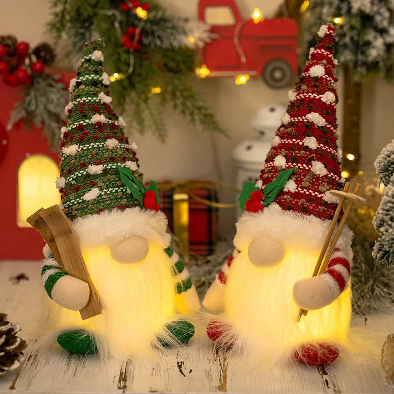 2025 Christmas Gift Gnome Doll Couple Led Night Light Sledge Elf Ski Home Xmas Decoration for 2026 New Year Valentine Gift