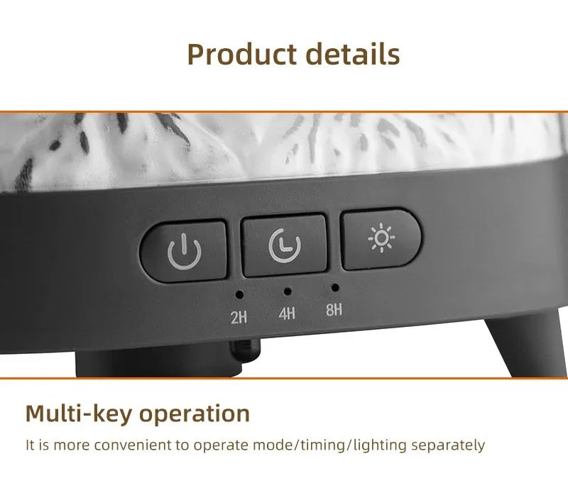 D631 Aurora Flame Humidifier Essential Oil Diffuser 200ml LED Light Remote Control Timing Spray USB-C