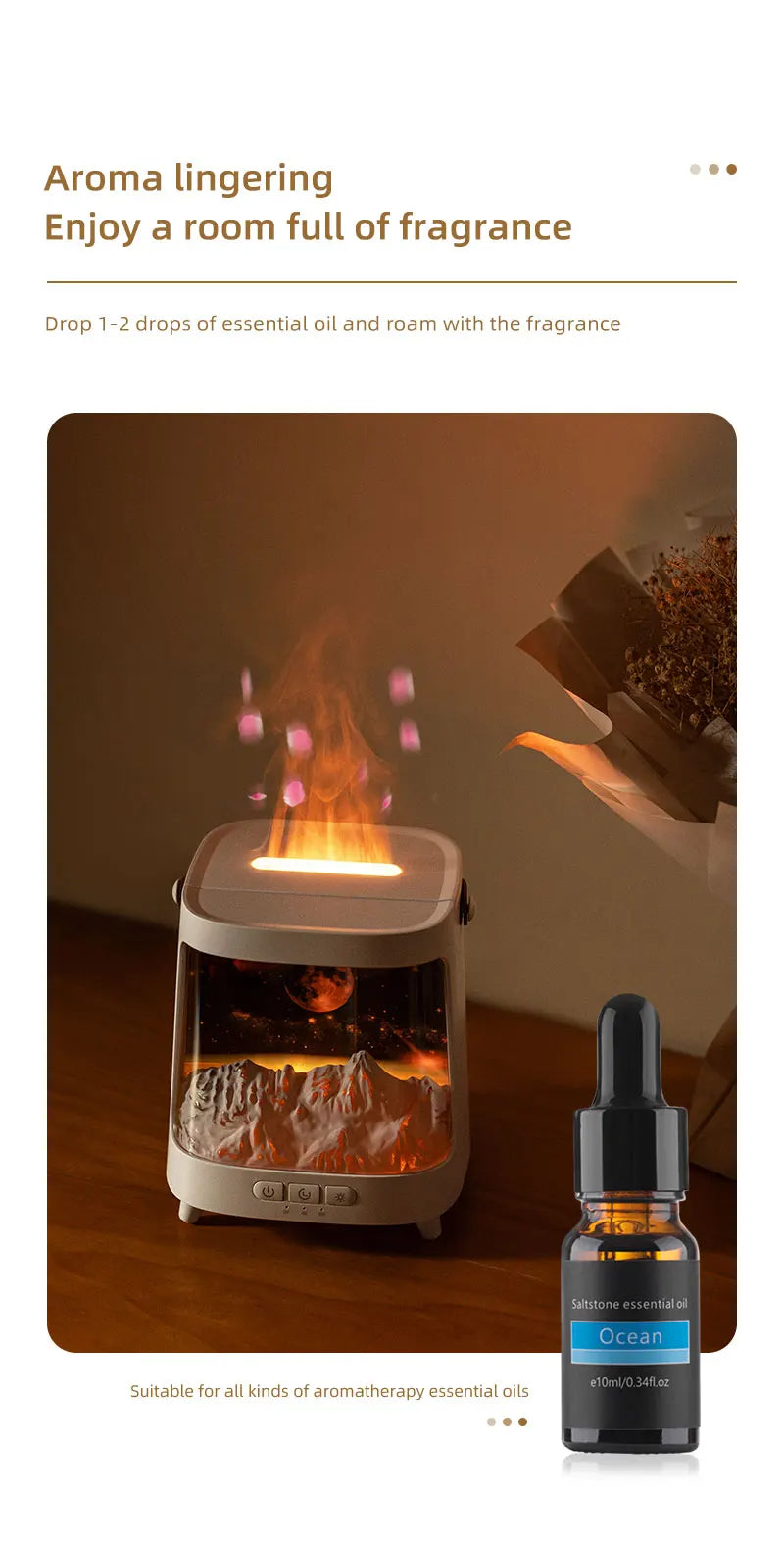 Portable Table Light With Flame Aroma Humidifier For Bedroom Decoration Galaxy Atmosphere Colorful Flame Night Light For Room