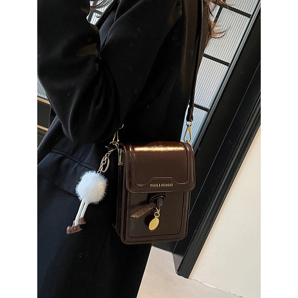 Women's Burgundy Crossbody Bag 2025 Fashion New PU Leather Square Texture Glossy Shoulder Packs Versatile Phone Lipstick Bags
