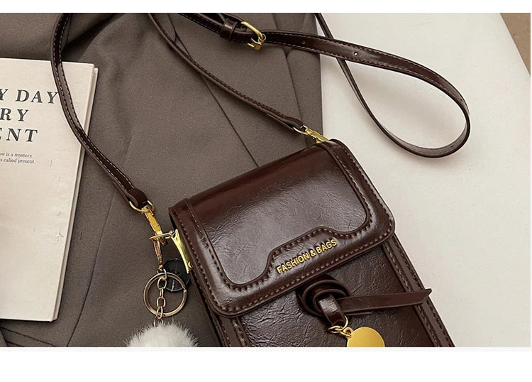 Women's Burgundy Crossbody Bag 2025 Fashion New PU Leather Square Texture Glossy Shoulder Packs Versatile Phone Lipstick Bags