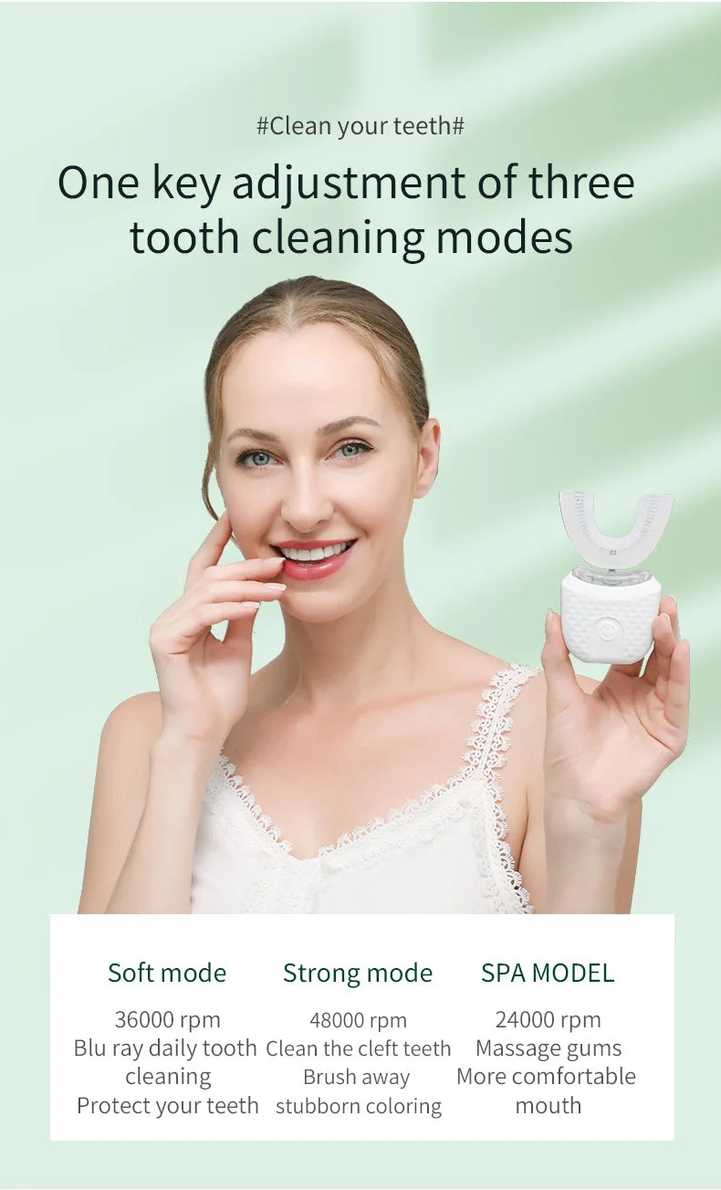 Electric Toothbrush for Adult Automatic USB Charge U-Shaped Toothbrush 360 Degrees Intelligent Rechargeable Toothbrus