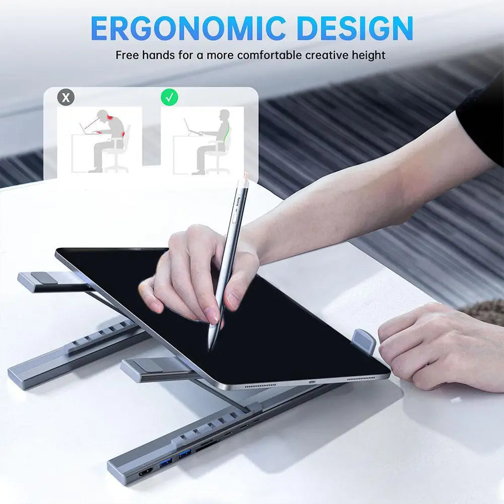 Laptop Docking Station Stand USB C Dock Tablet Laptop Holder with 4K HDMI 2 Type-C PD 100W Dock Station for MacBook E2H6