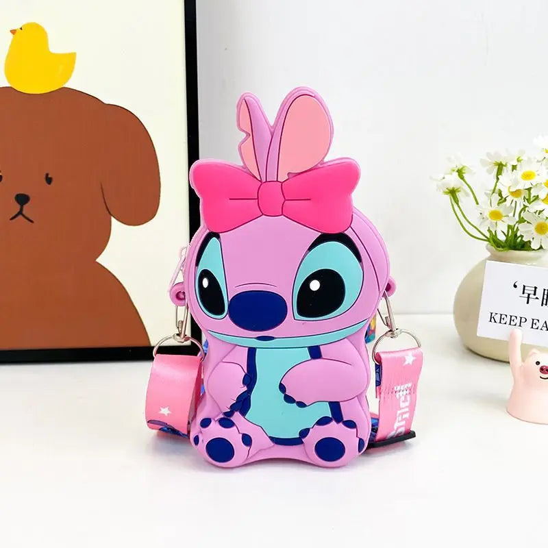2025 new Shi Stitch cute boys and girls silicone coin purse go out cartoon small shoulder bag creative children storage bag.