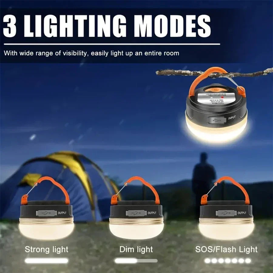 MuqiNush Rechargeable Hanging Type LED Camp Lantern Magnet Base Portable Tent Light With 3 Modes for Camping Hiking Fishing