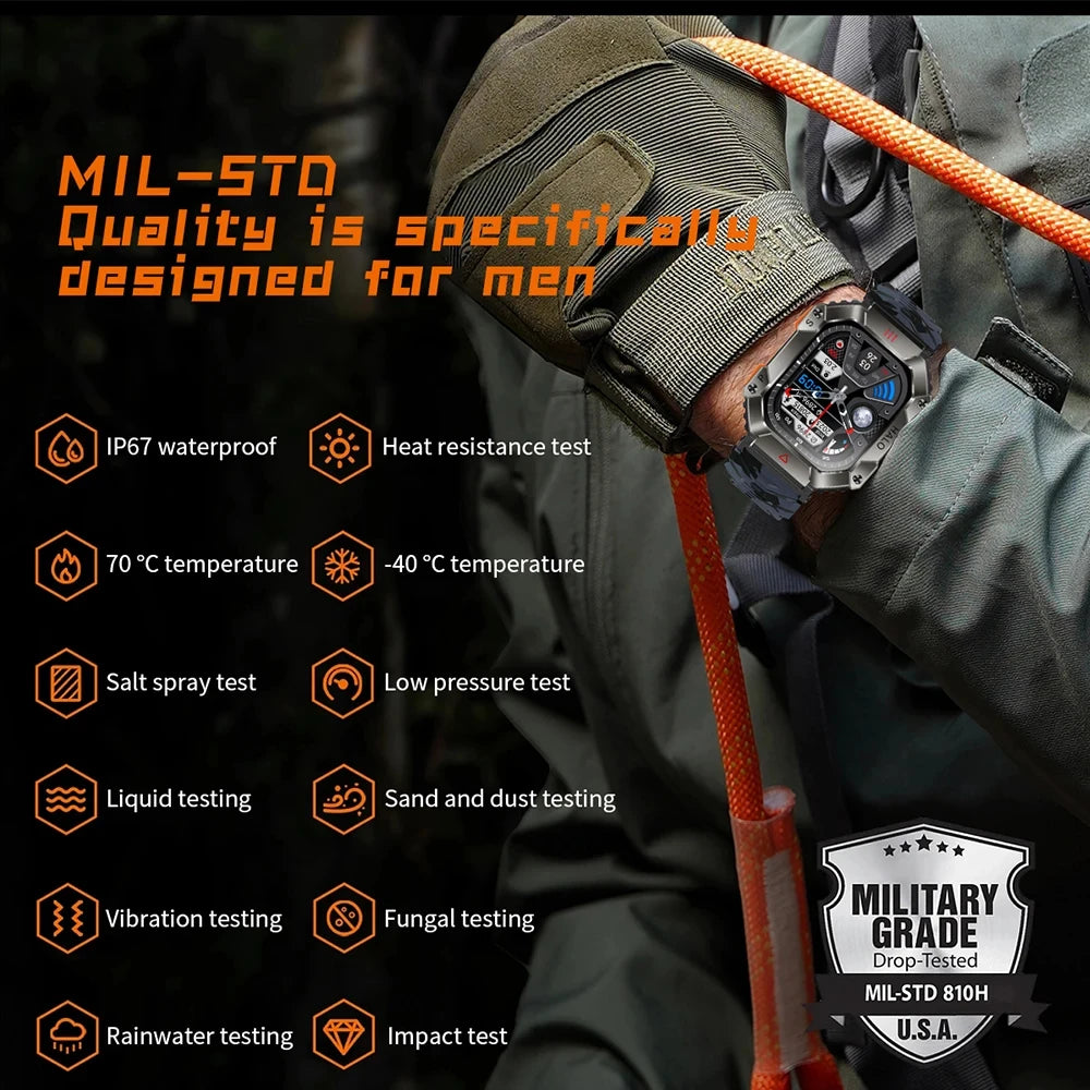GEJIAN GPS Military Smart Watch Men For Android IOS Ftiness Watches Ip68 Waterproof 2.0'AI Voice Bluetooth Call Smart Watch