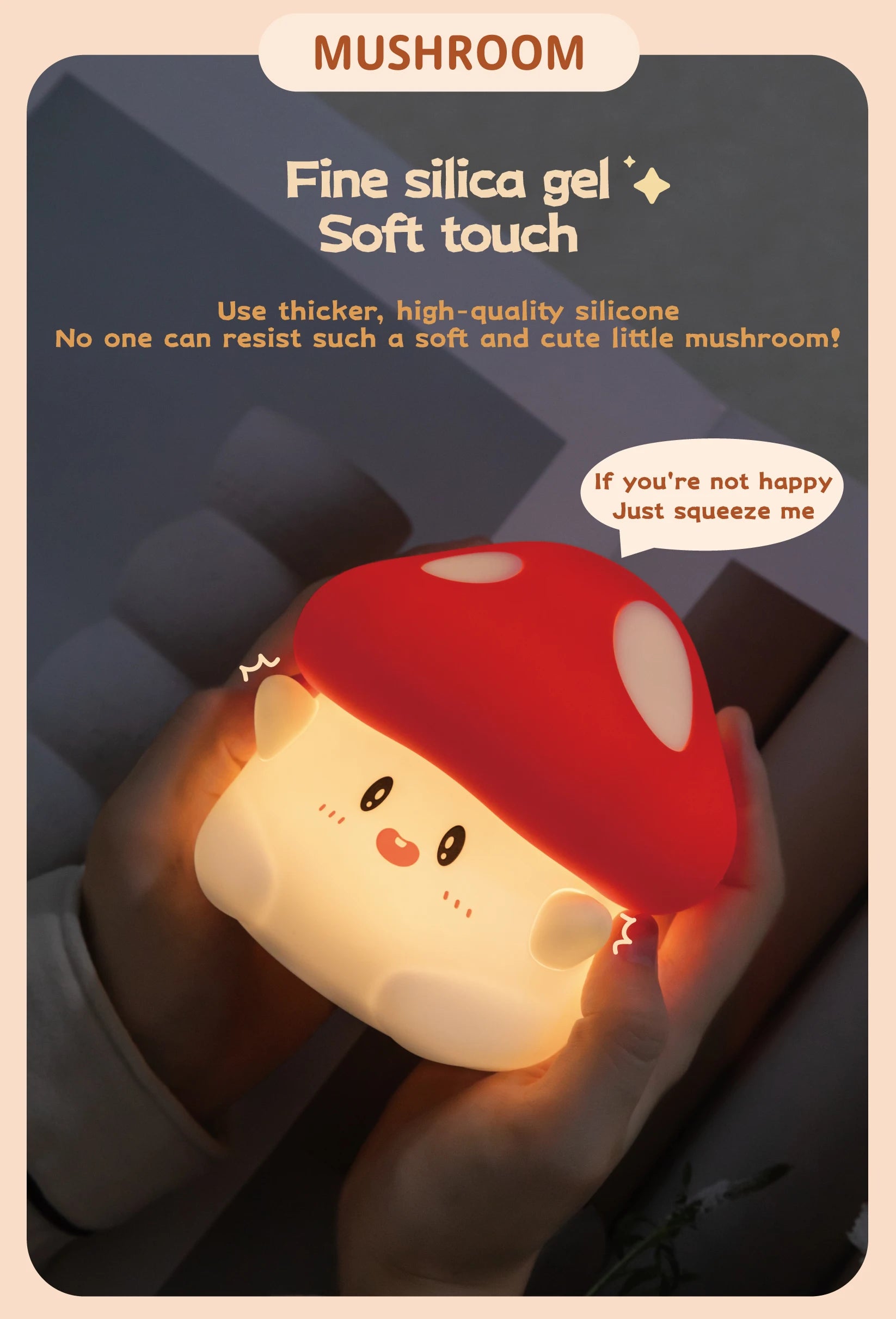 Mushroom Night Light LED Rechargeable USB Table Lamp Desk Room Decoration Baby Nursery Kids Birthday Gift Animal Pumpkin Lantern