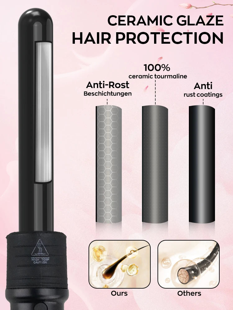 Interchangeable Curling Wand Set with Adjustable Temperature & PTC Heater Professional Hair Curling Iron for Salon Home Travel