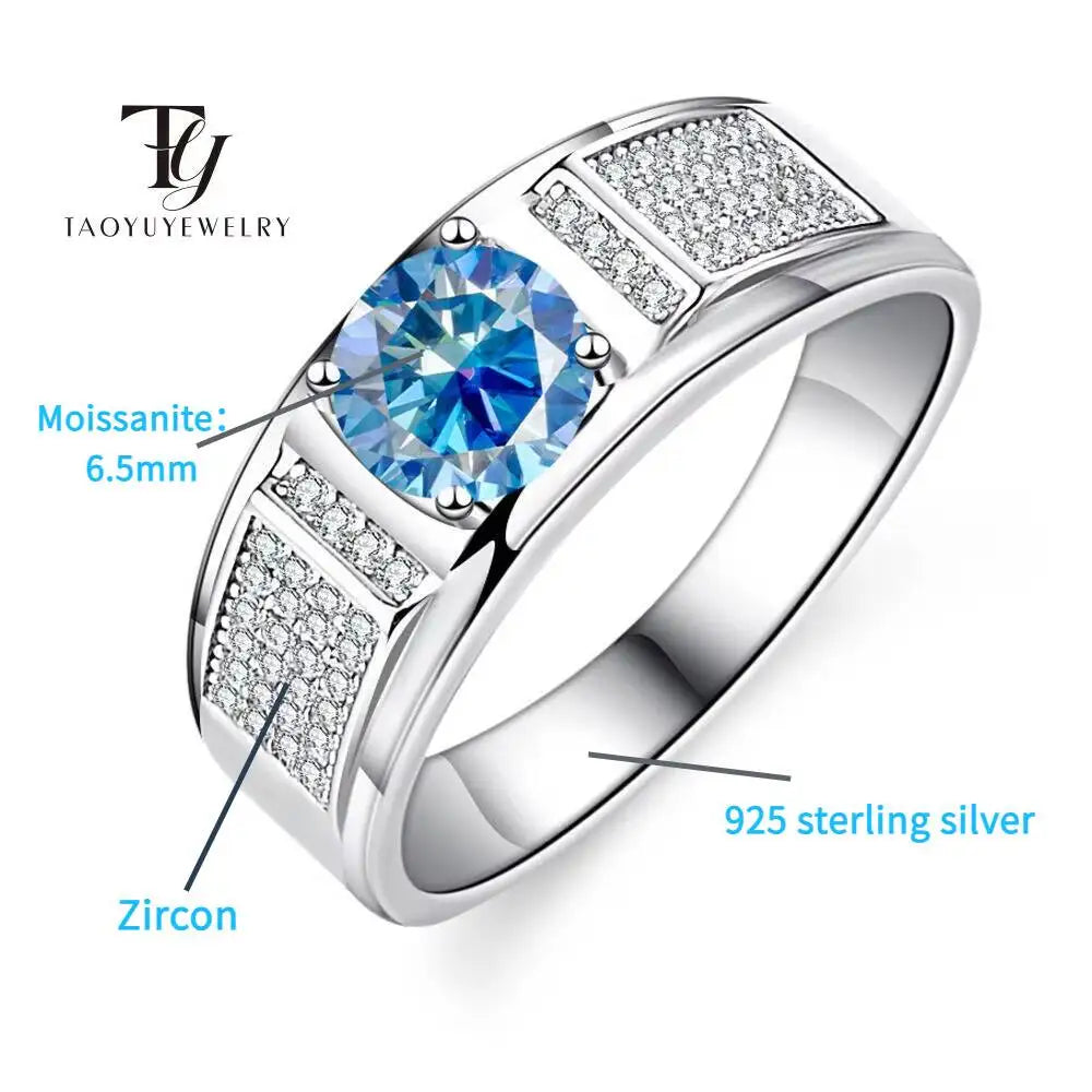 TY Classic Men's 1.0 Carat Real Moissanite white Ring 18K White Gold D Color Diamond Engagement Wedding Fine Jewelry Gift