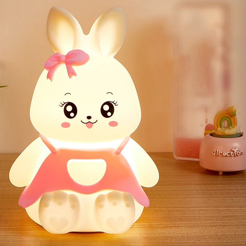Cute Kids Night Lights 5 Colour Changing LED Silicone Rabbit Lamp with Battery, for Nursery Children Baby Camping Home Decor