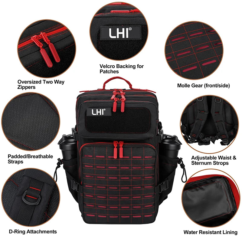 LHI 25L/35L/45L Gym Backapck Tactical Athlete Sports Fitness Bag Exercise Workout Weekend Travel Daypack with Bottle Holder