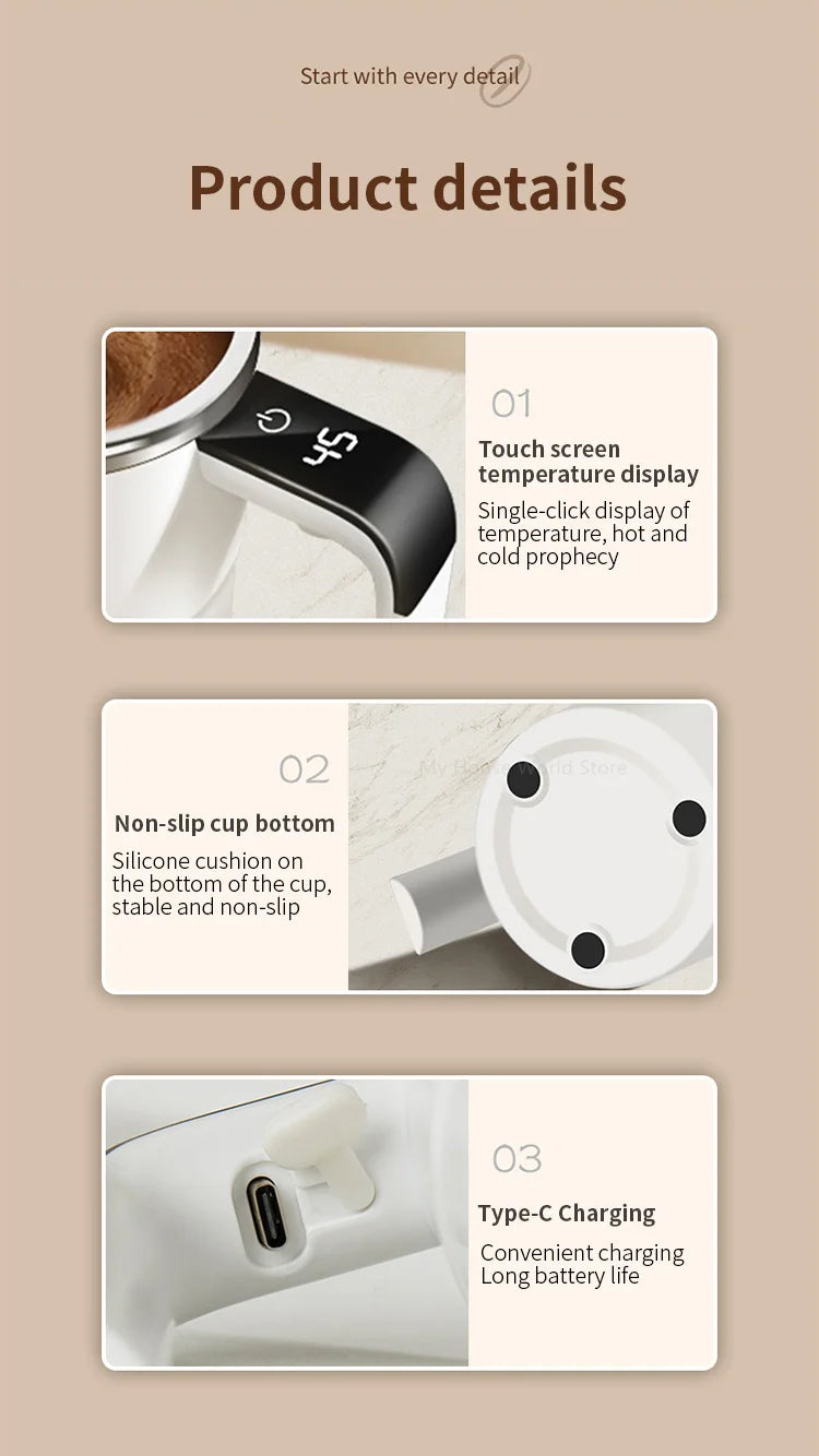 Automatic Stirring Cup Rechargeable Portable Coffee Electric Stirring Stainless Steel Mixer Rotating Magnetic Self Stirring Mugs