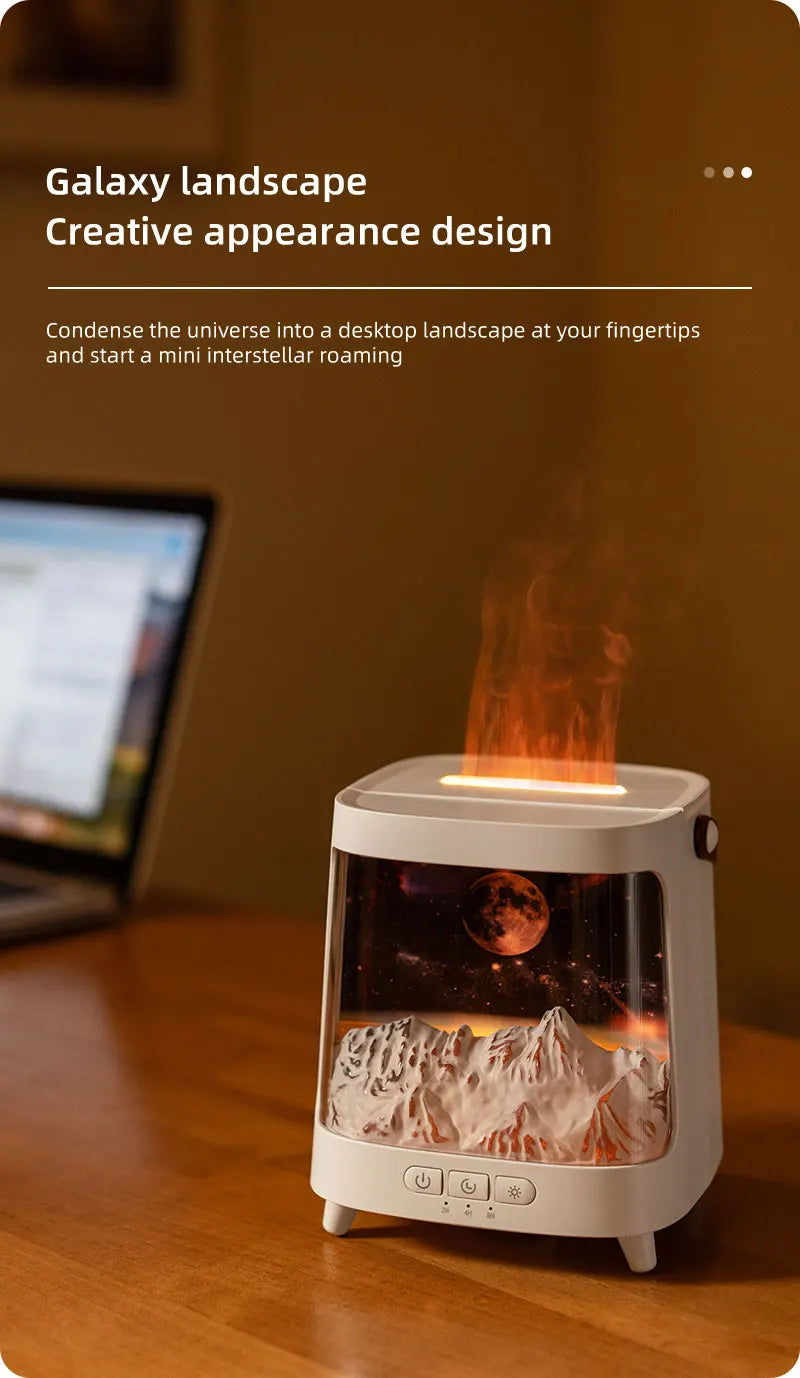 Portable Table Light With Flame Aroma Humidifier For Bedroom Decoration Galaxy Atmosphere Colorful Flame Night Light For Room