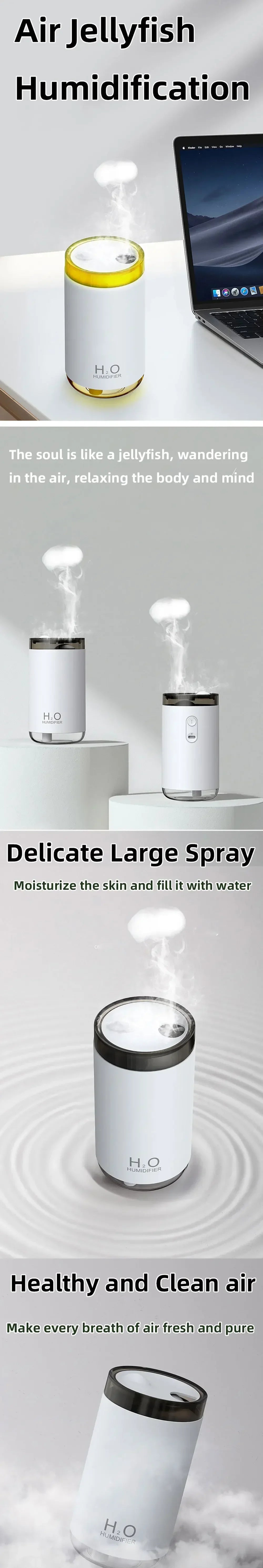 250ml New Creative Smoke Ring Air Humidification USB Mini Jellyfish Humidifier Protable Car Mist Spray Diffuser Night Light Home