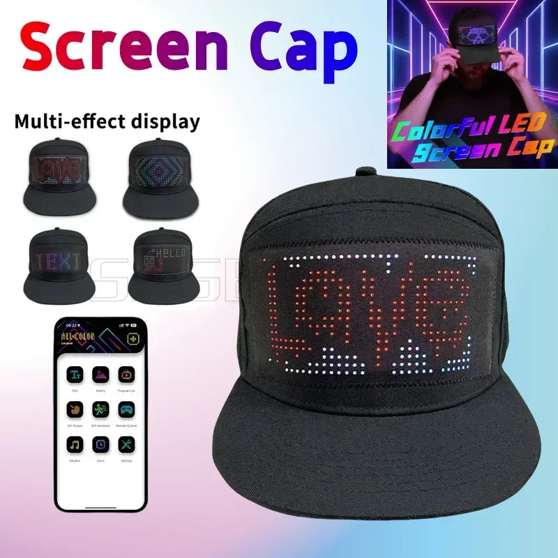 Unisex Baseball Cap 5V USB Rechargeable Bluetooth APP Programmable LED Scrolling DIY Display Board Hip Hop Led Cap Snapback Hat