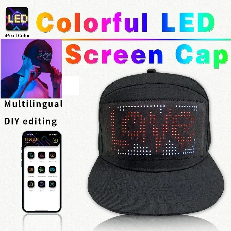 Unisex Baseball Cap 5V USB Rechargeable Bluetooth APP Programmable LED Scrolling DIY Display Board Hip Hop Led Cap Snapback Hat