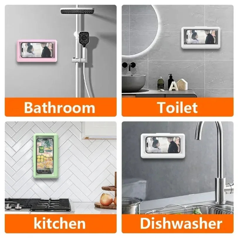 Wall Mounted Waterproof Phone Holder Cell Phone Storage Box Can Touched Shower Smartphone For iPhone 16 15 Samusng Xiaomi Stand