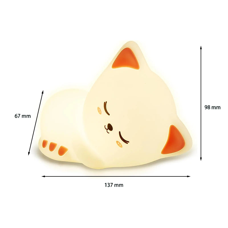 7 Colors Timer Kid Night Light Silicone Nightlight Baby Nursery Rechargeable Cute Cat Lamp For Birthday Gift Kawaii Kitten Decor