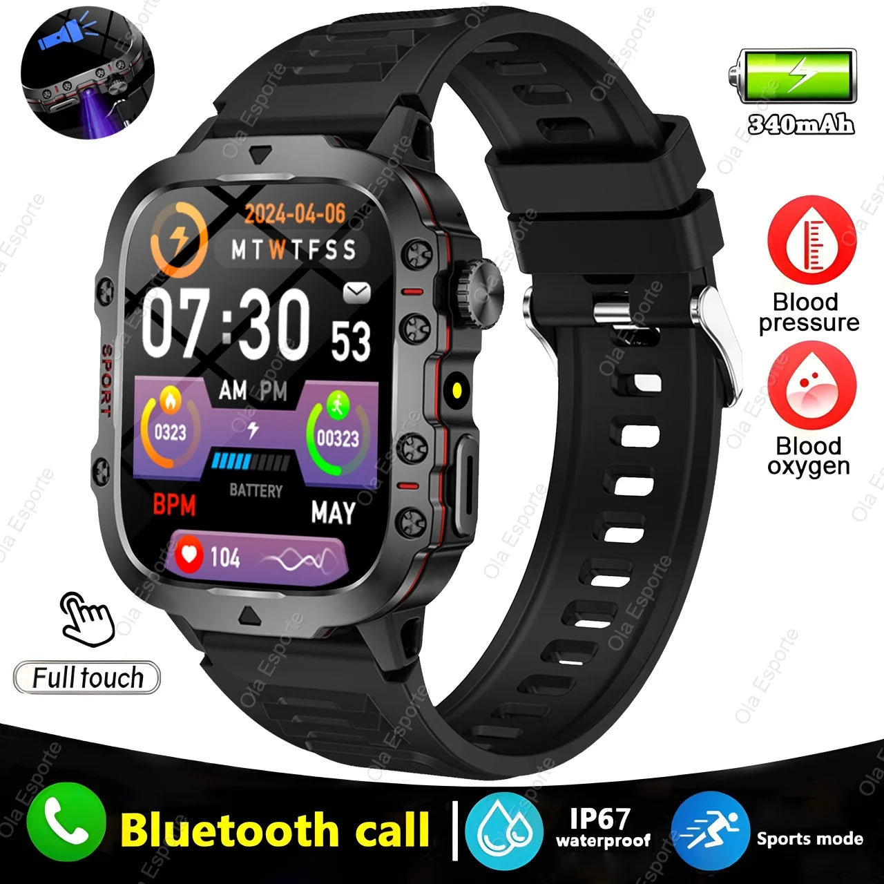 New Military GPS Smartwatch LED Flashlight Fitness IP68 Waterproof Outdoor Sports Tracker Bluetooth Calls Smart Watch Men Women