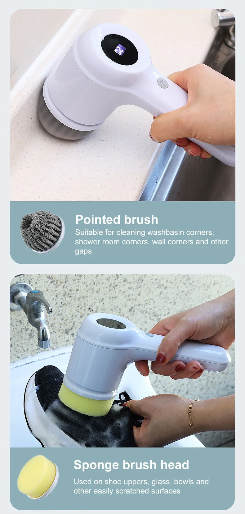 Multi-functional Electric Cleaning Brush for Kitchen and Bathroom - Wireless Handheld Power Scrubber for Dishes, and Pans