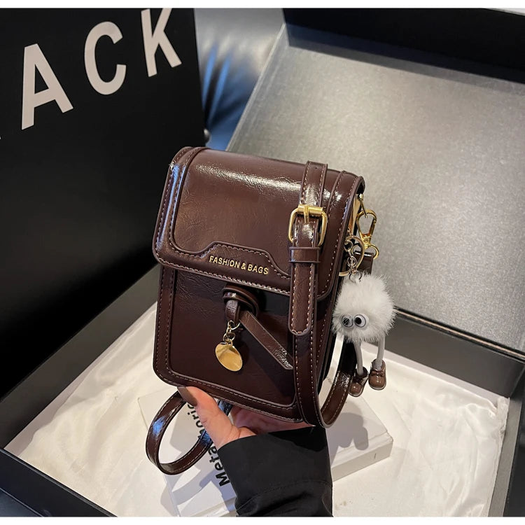 Women's Burgundy Crossbody Bag 2025 Fashion New PU Leather Square Texture Glossy Shoulder Packs Versatile Phone Lipstick Bags