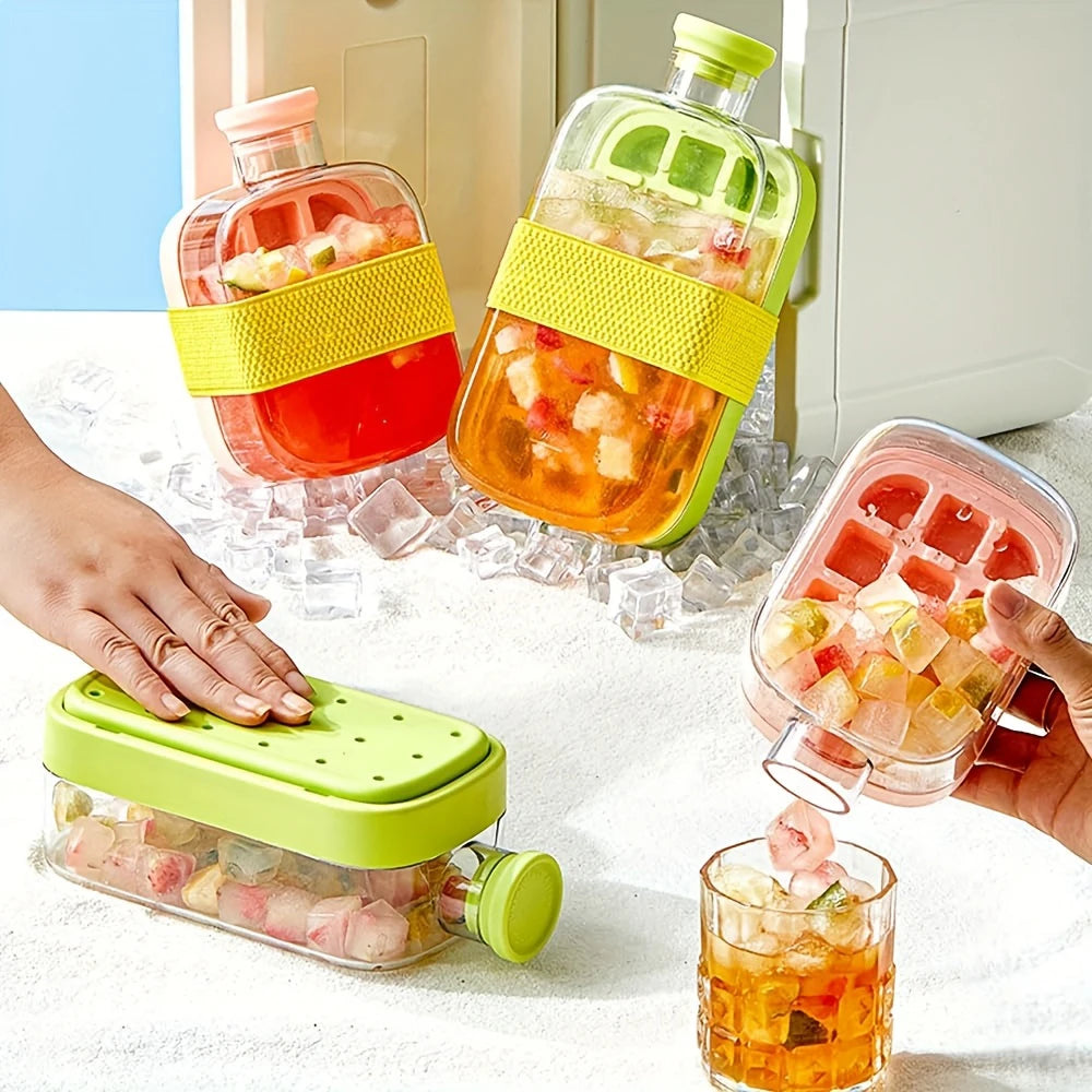 Silicone One-click Ice Mold Bottle Cooler Cup with Straw Ice Cube Tray with Lid for Freezer Creative NO TOUCH Mould for Summer