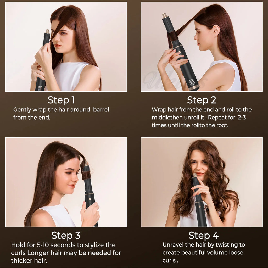 5-in-1 Air Blower Brush Hair Styler Ionic Hot Air Brush Curler & Straightener 1000W Detachable Heads Diffuser Salons Hair Tools