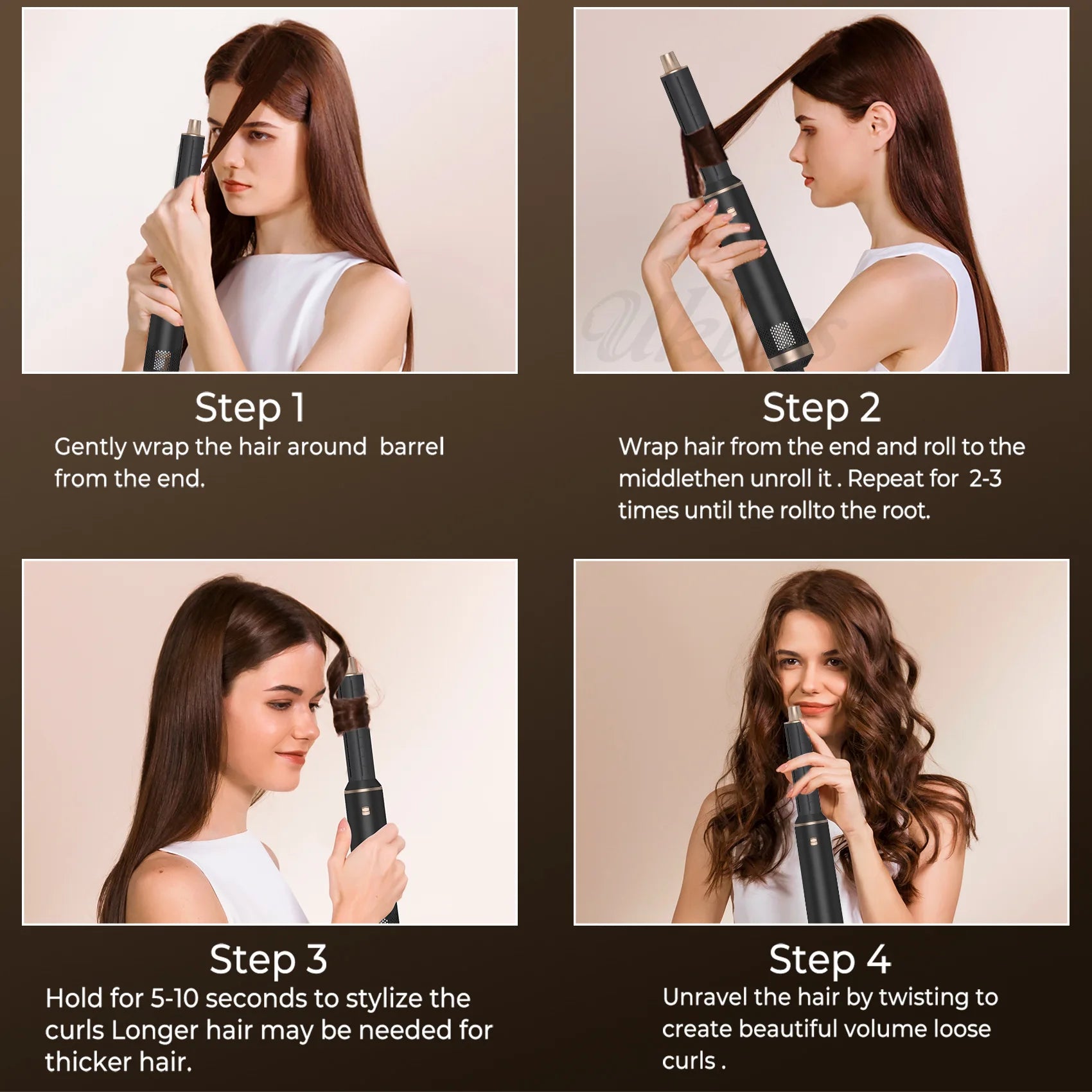 5-in-1 Air Blower Brush Hair Styler Ionic Hot Air Brush Curler & Straightener 1000W Detachable Heads Diffuser Salons Hair Tools
