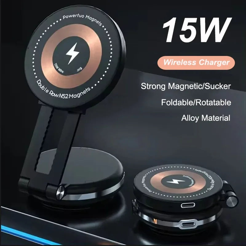 Magnetic Car Mount Strong Magnet 15W Wireless Charging Phone Holder Fast Car Charger for iPhone 12 13 14 15 Smartphone Stand