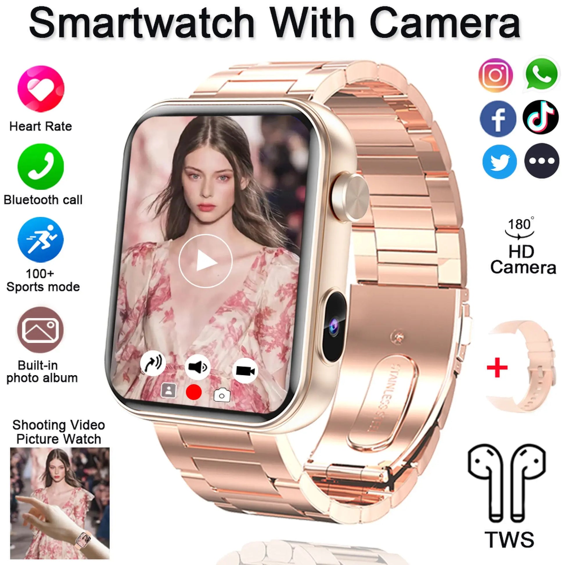 New Smart Watch Women Men Camera Take Photo Record Video Heart rate Sports Fitness Waterproof Bluetooth Call For Android iOS