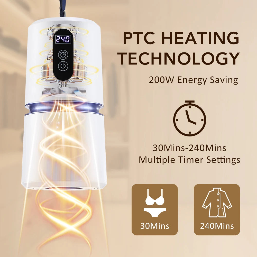 Portable Clothes Dryer Small Quiet Clothing Fast-Drying Machine Adjustable Timer Mini Laundry Dryer Foldable Drying Machine