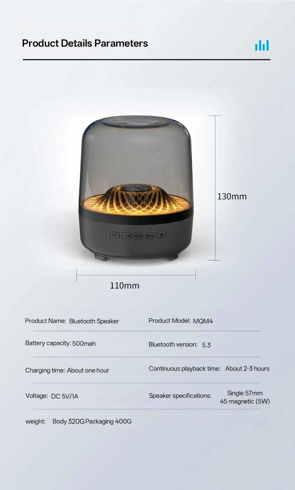 Glaze 5 Subwoofer Bluetooth 5.3 Audio Breathing Lamp Speakers Hi-Fi Acoustic Wireless Soundbar Portable Speaker for Home Theater