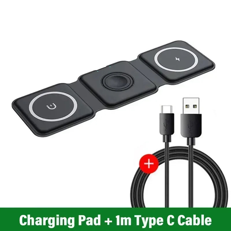 Foldable 3 In 1 Fast Charging Pad Desktop Wireless Charger For iPhone 17 16 15 14 13 Pro Max iWatch 10 9 8 7 6 AirPods Pro 2