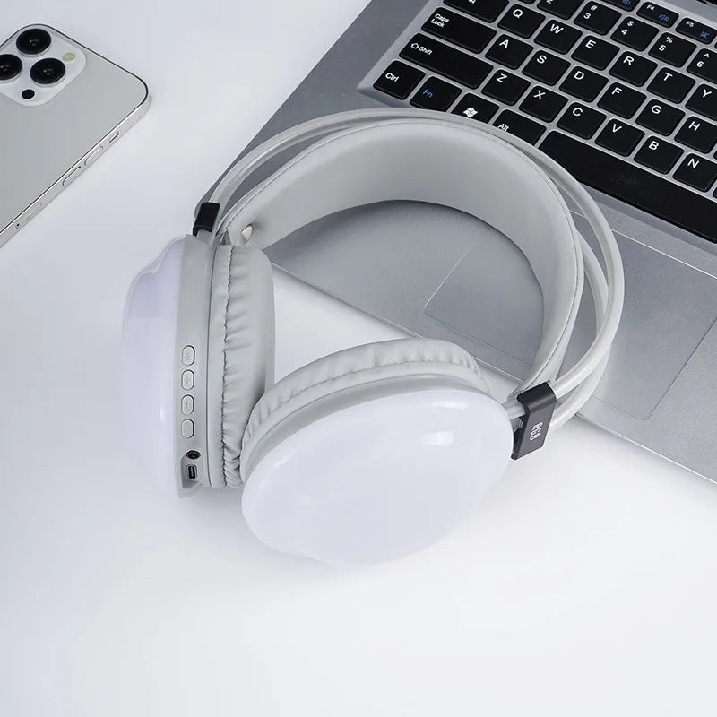 Gamer Wireless Bluetooth Headphones RGB Flowing Colorful Lamp Head Earphone Hifi Stereo Noise Reduction Gaming Headsets With Mic