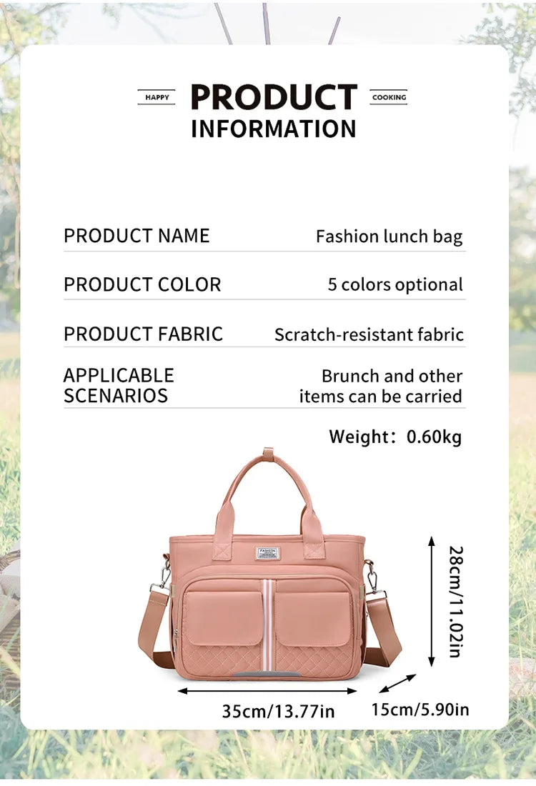 Multifunctional Insulated Picnic Bag Reusable Colorful  large capacity lunch bag with double pockets, portable lunch bag