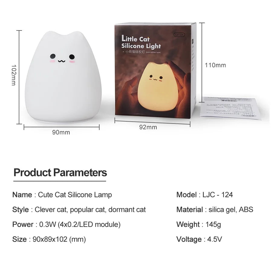 Cute Cat Night Light For Baby Kids Cartoon 7 Colors Silicone Sleeping Lamp Touch Sensor Table Lamp For Home Bedroom Decoration