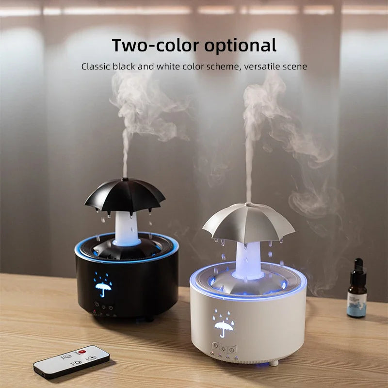 Cloud Rain Rotating Umbrella Water Drop Aromatherapy Machine Air Humidifier Diffuser Fountain Water Drop 7-Color LED Night Light