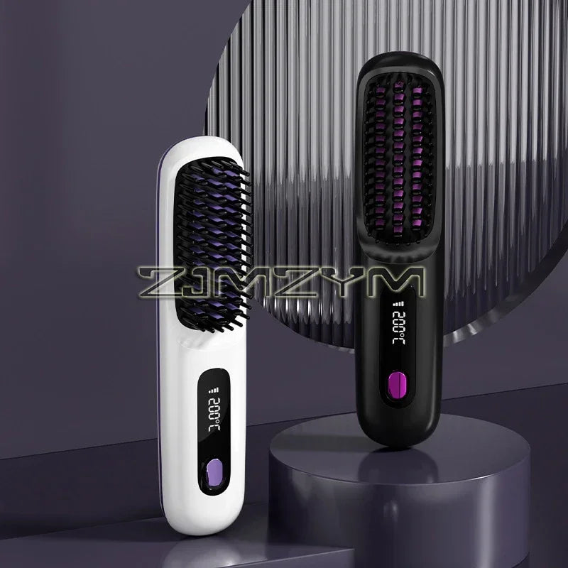 20Seconds Quick Heat Hair Straighter Liquid Crystal Cordless Straight Comb Anti-Scald Styling Brush Negative Ion Curly Hair Tool