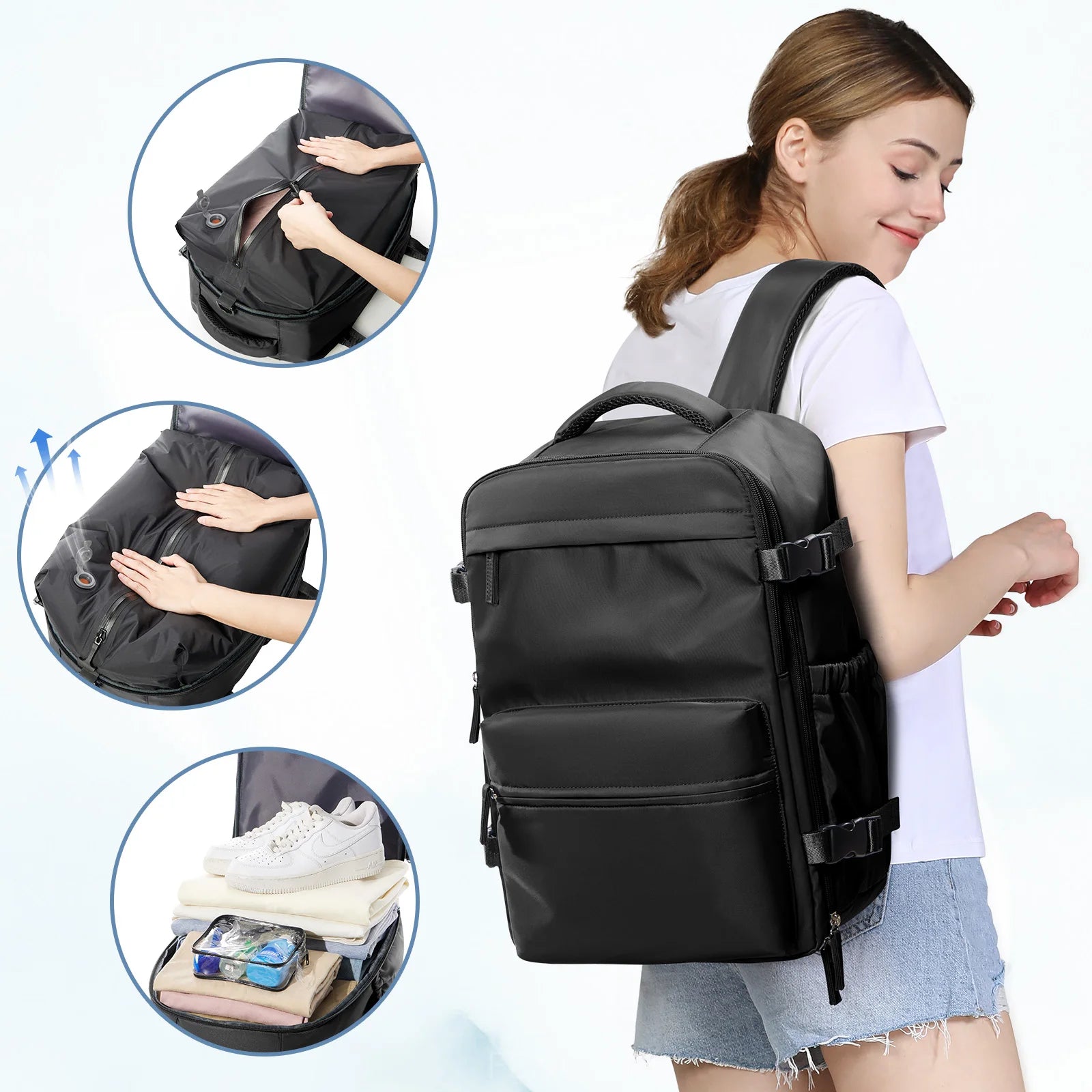 Vacuum Backpack Travel Bag for Men Large Capacity Backpack Business Laptop Backpack Women Men Expandable Backpack School Bag